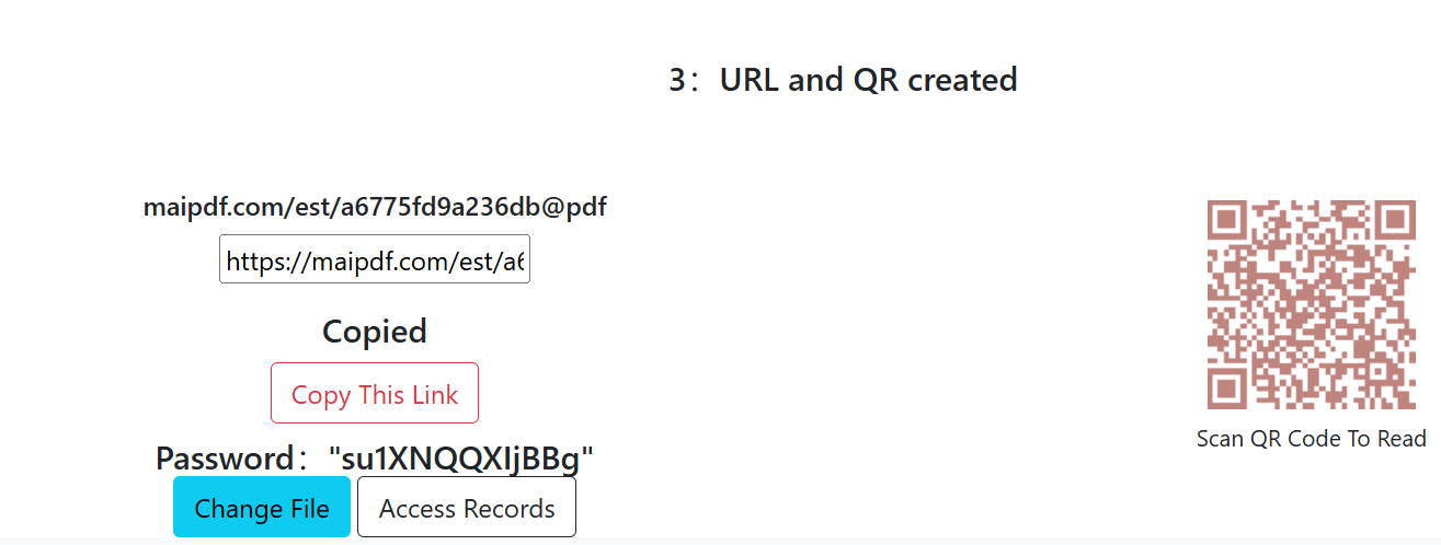 A screenshot showing the result of converting a PDF to a QR code.
